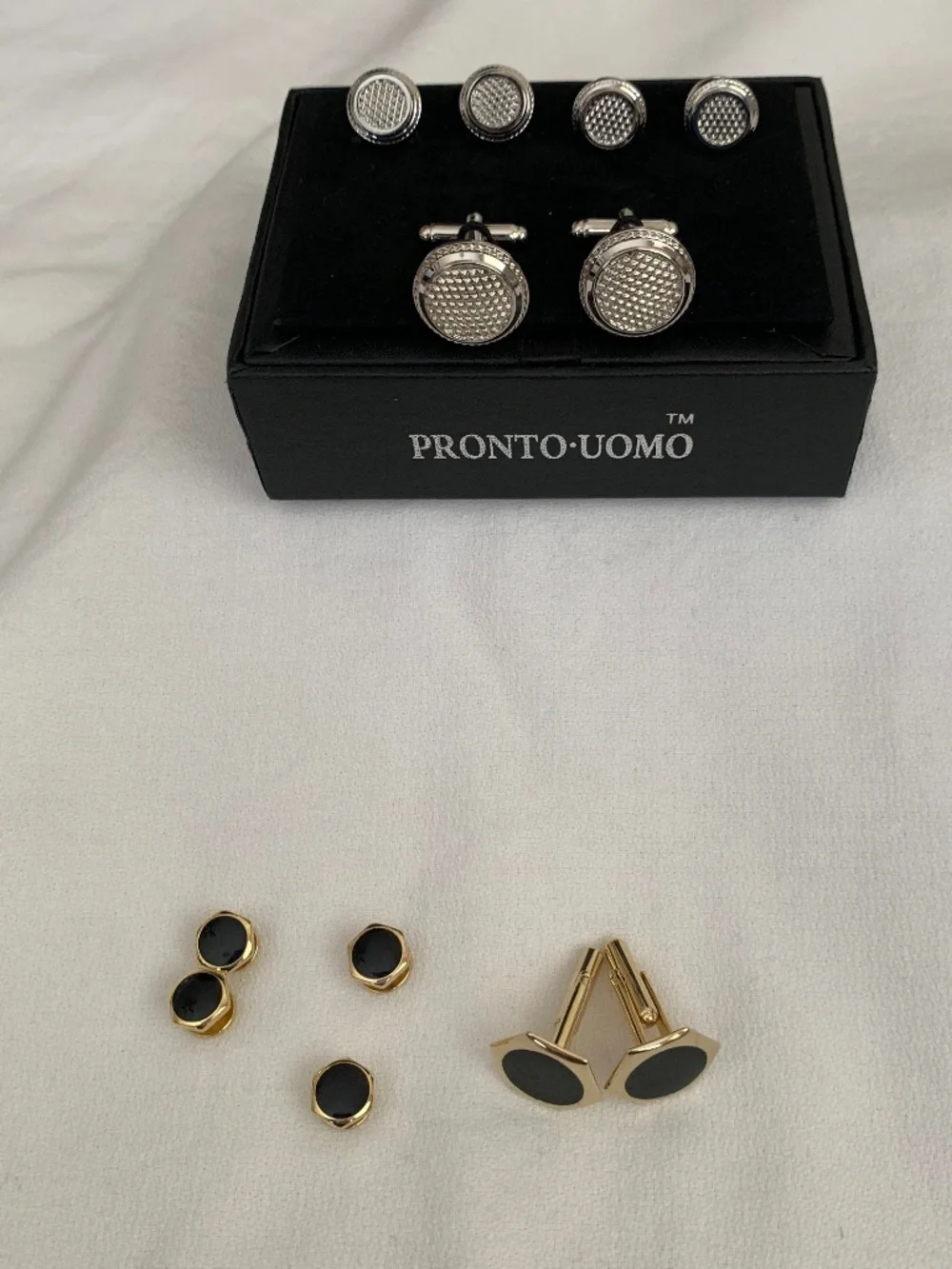Pronto Uomo Cufflinks & Stud Button Sets Silver + Gold tone/Black
